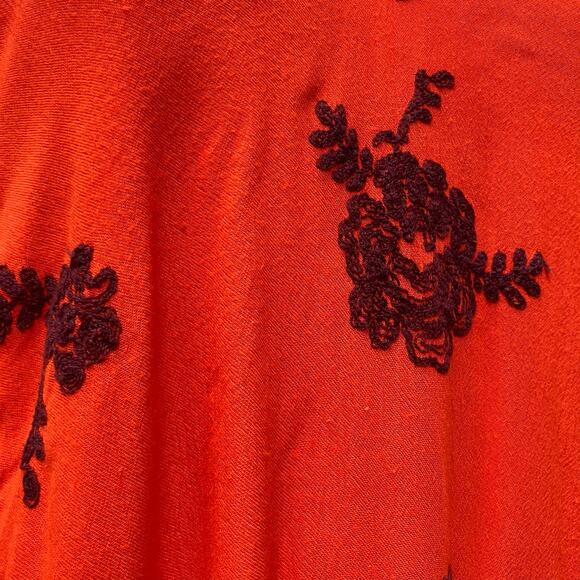 Free People Emma Swing Mini Dress Sz Sm Orange Embroidered Floral Boho Fall - Picture 10 of 13